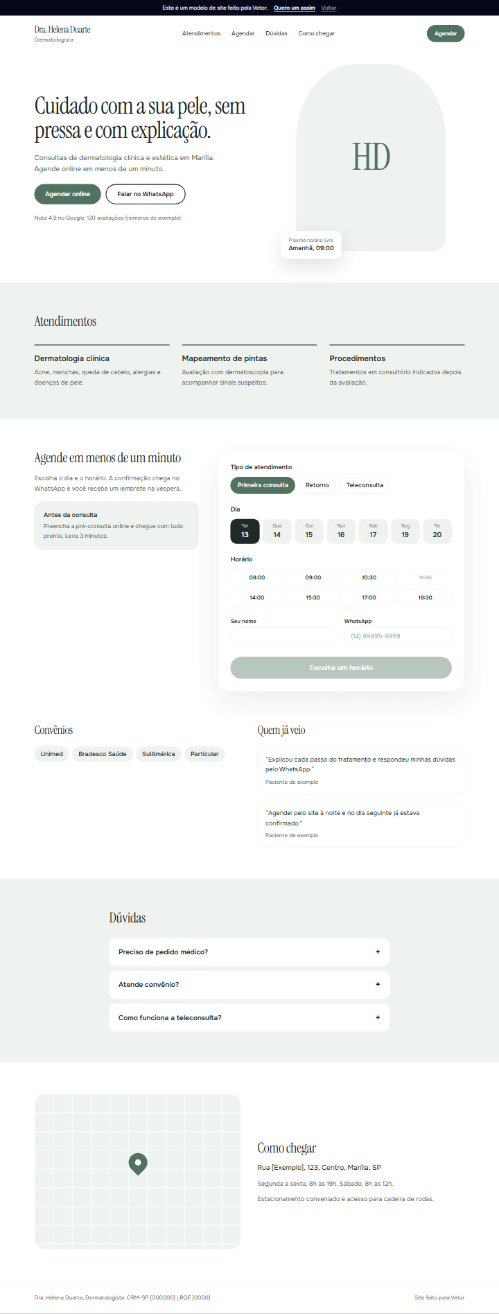 Prévia do modelo de site para dermatologista