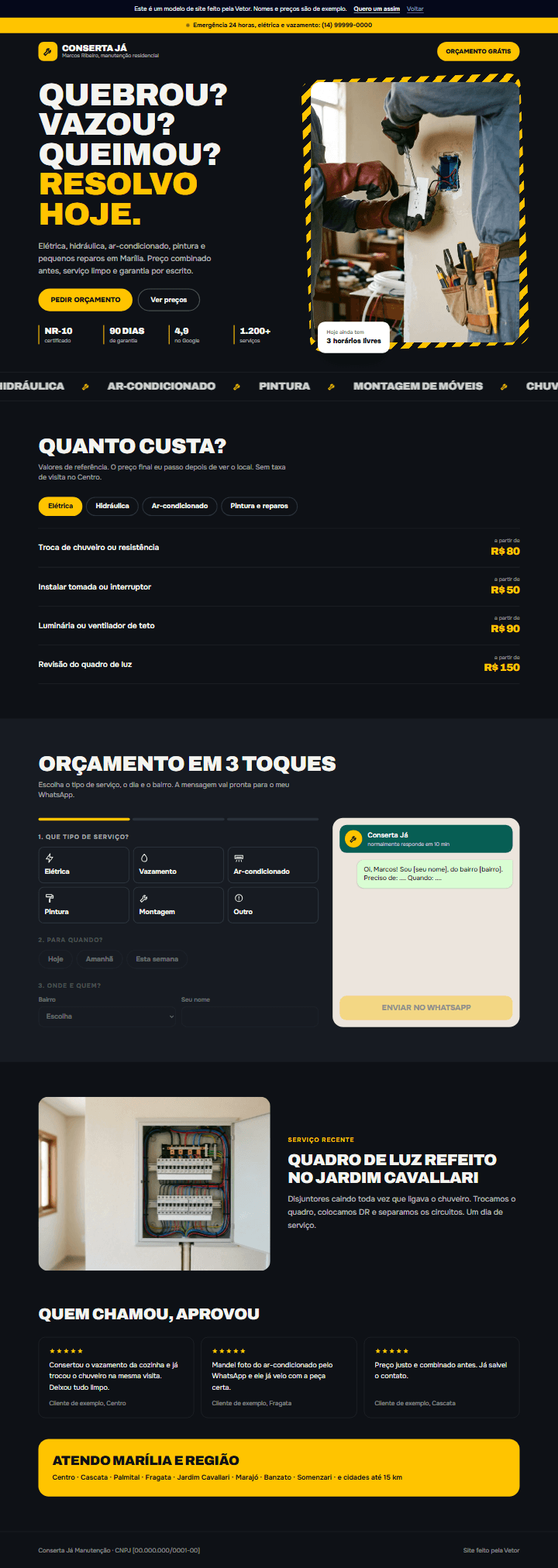 Prévia do modelo de site para eletricista e manutenção