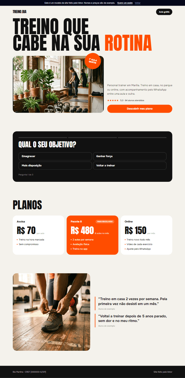 Prévia do modelo de site para personal trainer