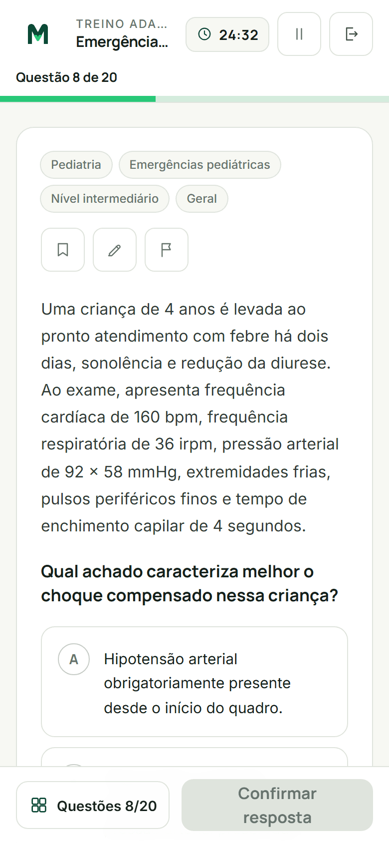 Questão de pediatria no treino do MedVetor